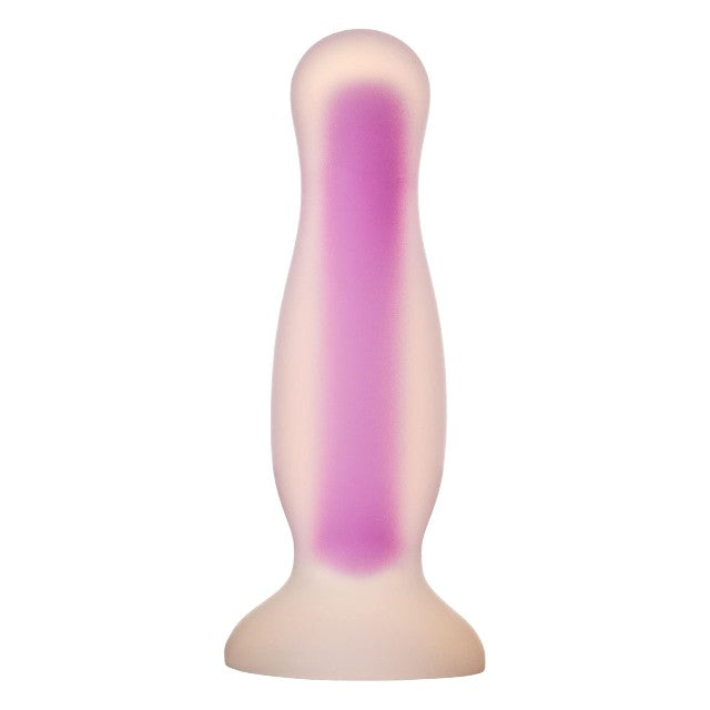Plug anal DREAMTOYS Radiant Glow in the Dark, model cu strălucire în întuneric, lungime 12.5 cm, diametru 3.2 cm, mărime M, mov 1 Plug anal DREAMTOYS Radiant Glow in the Dark