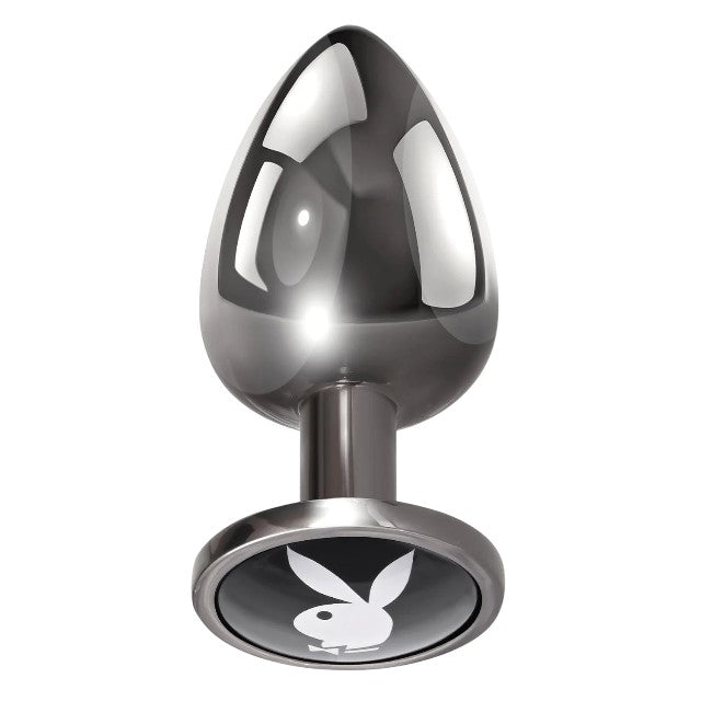 Plug anal PLAYBOY Tux - Large, din aluminiu, bază cu logo Playboy, lungime 9.5 cm, diametru 3.9 cm (mărime L), argintiu 1 Plug anal PLAYBOY Tux - Large