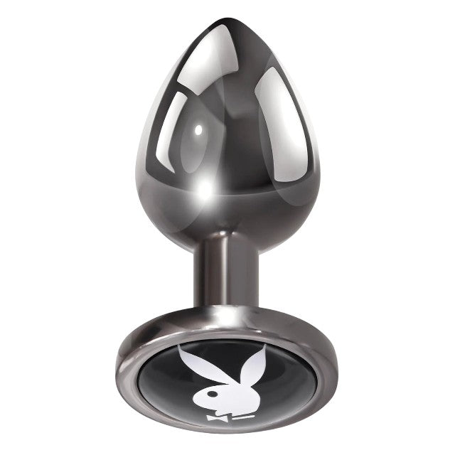 Plug anal PLAYBOY Tux - Small, din aluminiu, bază cu logo Playboy, lungime 7.3 cm, diametru 2.7 cm (mărime S), argintiu 1 Plug anal PLAYBOY Tux - Small