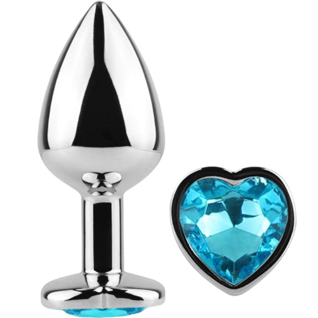 Plug anal SECRETPLAY – Blue Heart, din aluminiu ultra-neted, 7 cm 1 Plug anal SECRETPLAY – Blue Heart