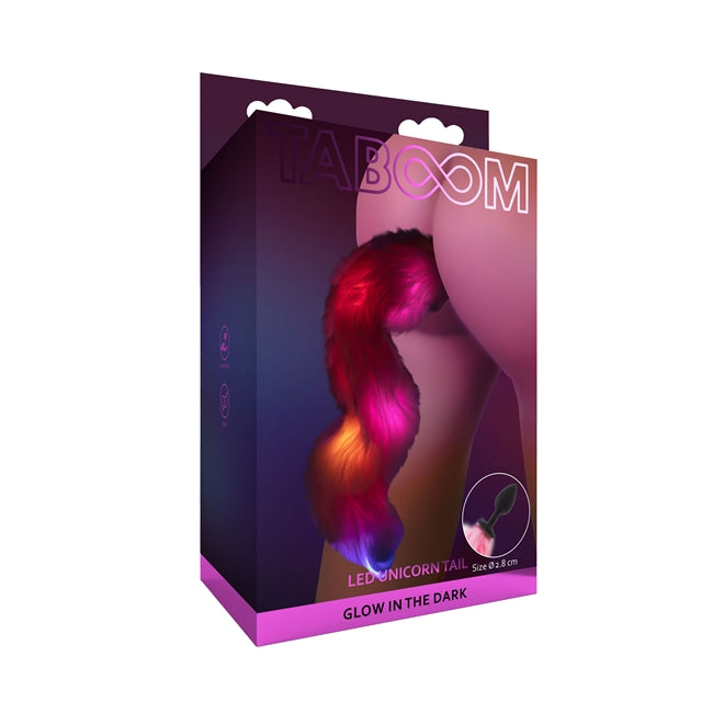 Plug anal Taboom - Glow In the Dark, cu coada de unicorn fosforescenta cu led, 2.8 cm 1 Plug anal Taboom - Glow In the Dark