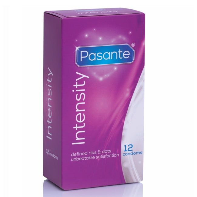 Prezervative cu puncte si striatii PASANTE Intensity, cutie x 12 buc 1 Prezervative cu puncte si striatii PASANTE Intensity