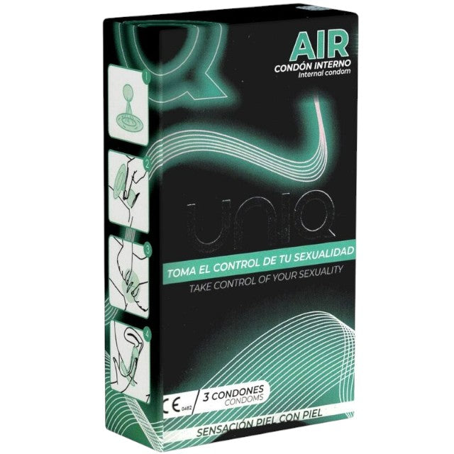 Prezervative pentru femei UNIQ- AIR, negru cu verde, 3 buc 1 Prezervative pentru femei UNIQ- AIR