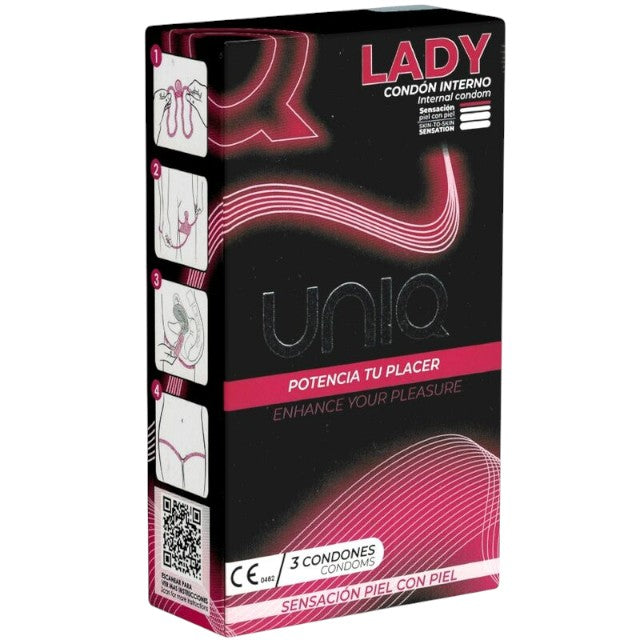 Prezervative pentru femei UNIQ - LADY, negru cu rosu, 3 buc 1 Prezervative pentru femei UNIQ - LADY