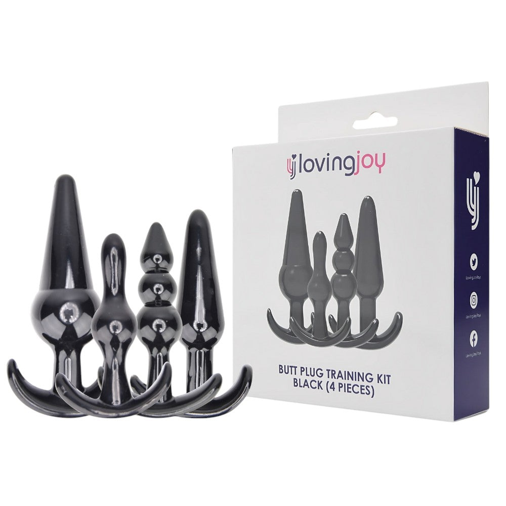 Set Plug Anal LovingJoy - Training, material moale si flexibil, negru, 12.75 cm, 11 cm, 9.5 cm, 9 cm 1 Set Plug Anal LovingJoy - Training