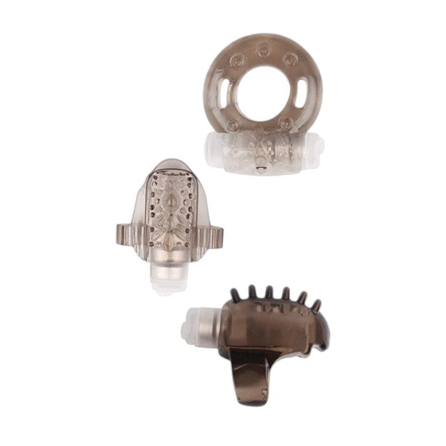 Set inele vibratoare pentru penis CHISA GK POWER Teaser Ring Kit, diametre 2 - 3.8 cm, maro transparent 1 Set inele vibratoare pentru penis CHISA GK POWER Teaser Ring Kit