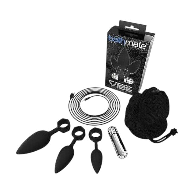 Set plug anal BATHMATE Anal Training Plugs Vibe, 3 dopuri anale + vibrator bullet cu 10 funcții de vibrație, negru cu argintiu 1 Set plug anal BATHMATE Anal Training Plugs Vibe