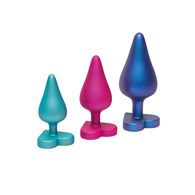 Set plug anal ROMP LUSTER Anal Training Kit, 3 dopuri de dimensiuni progresive, 7.4 cm - 10.5 cm, cu baze în formă de inimă, multicolore 1 Set plug anal ROMP LUSTER Anal Training Kit