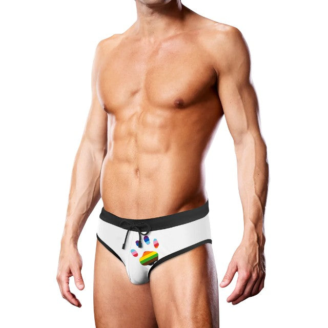 Slip de înot bărbați PROWLER Swim Brief Oversized Paw, cu design labă cu steag Pride, culoare alb, mărime XL 1 Slip de înot bărbați PROWLER Swim Brief Oversized Paw
