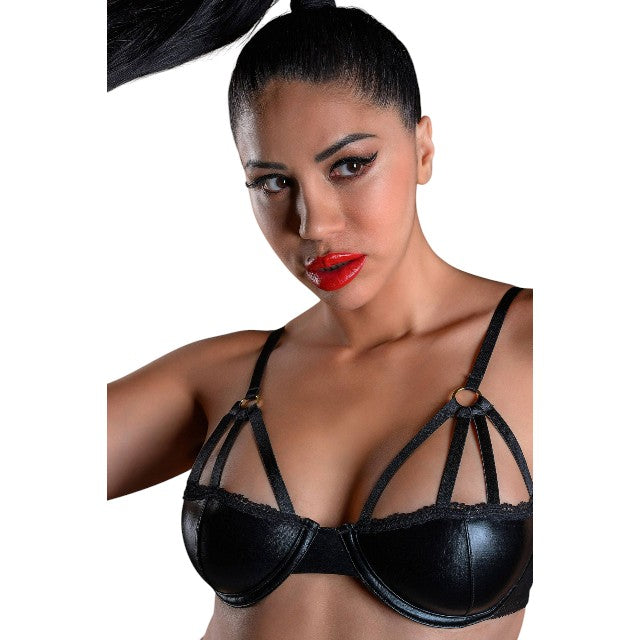 Sutien sexy DARING INTIMATES Wetlook Bra with Straps, design cu material lucios și bretele subțiri, negru, mărime L, model 75351 1 Sutien sexy DARING INTIMATES Wetlook Bra with Straps