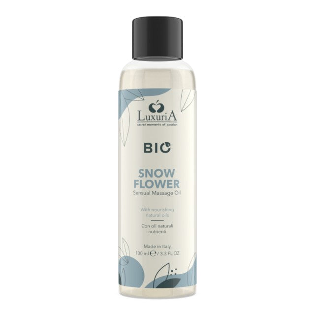 Ulei de masaj LUXURIA Bio Snow Flower, cu uleiuri naturale, fără parabeni, aromă fructată și florală, 100 ml (albastru) 1 Ulei de masaj LUXURIA Bio Snow Flower