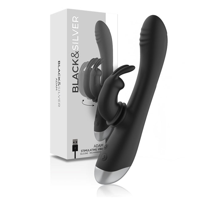 Vibrator BLACK&SILVER Adam, 10 functii de vibrare si stimulator tip rabbit 1 Vibrator BLACK&SILVER Adam