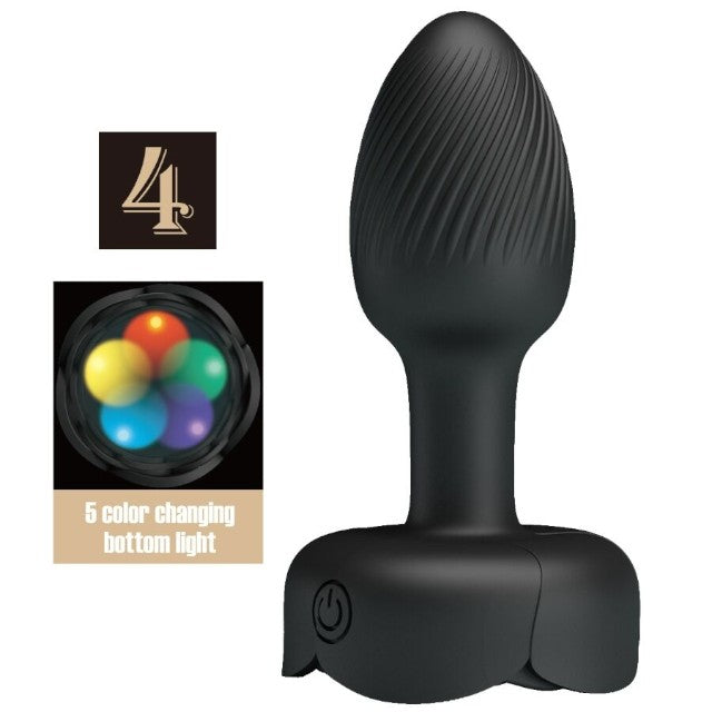Vibrator anal PRETTY LOVE Olman, bază cu lumini LED, 10 funcții de vibrație, rezistent la apă, diametru 3 cm, negru 1 Vibrator anal PRETTY LOVE Olman