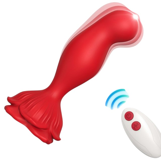 Vibrator cu plug anal ARMONY Pink, cu control prin telecomanda, in forma de trandafir, 9 functii de vibratie, culoarea rosie 1 Vibrator cu plug anal ARMONY Pink