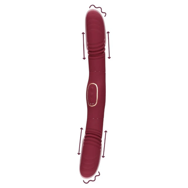 Vibrator dublu LOVELINE Double-Sided Thrusting Vibrator, cu funcție de penetrare automată, 30 funcții de vibrație, 33 cm, roșu 1 Vibrator dublu LOVELINE Double-Sided Thrusting Vibrator