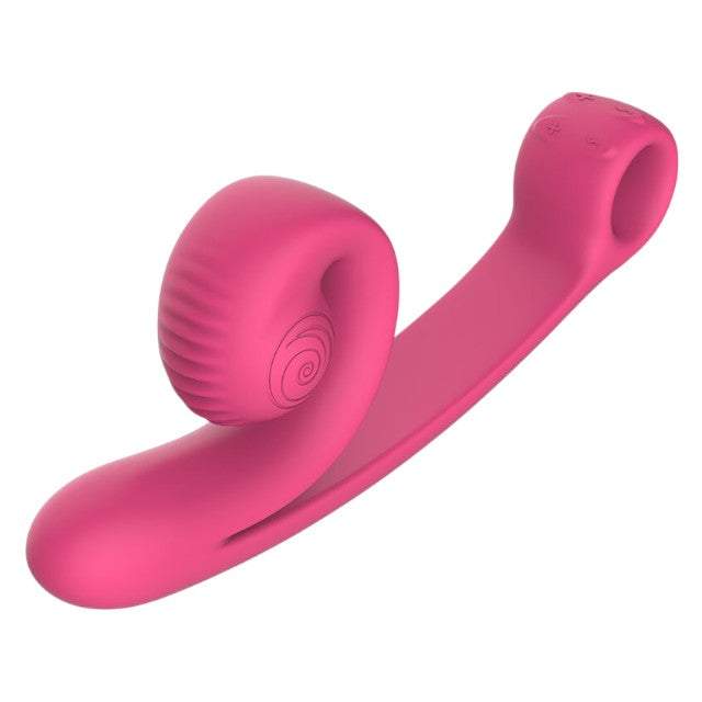 Vibrator dublu SNAIL VIBE Curve, cu striații și stimulator clitoris curbat, 600+ combinații de vibrații și viteze, silențios, roz 1 Vibrator dublu SNAIL VIBE Curve