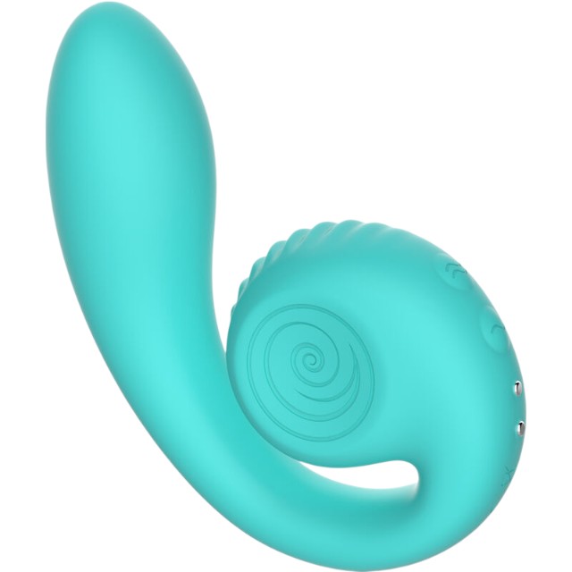 Vibrator dublu SNAIL VIBE Gizi, cu striații și stimulator clitoris curbat, 5 funcții de vibrație, 5 viteze, silențios, albastru 1 Vibrator dublu SNAIL VIBE Gizi