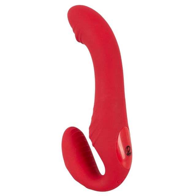 Vibrator dublu YOU2TOYS Strapless Strap-On 3, strap-on fără ham, control prin telecomandă, 9 funcții de vibrație, 19.1 cm, roșu 1 Vibrator dublu YOU2TOYS Strapless Strap-On 3