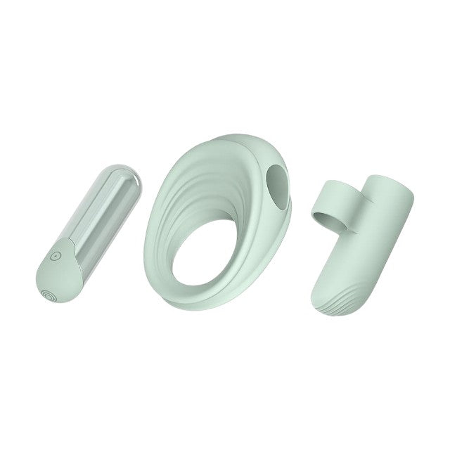 Vibrator multifuncțional DREAMTOYS Glam 3-In-1 Play Kit, purtare pe deget sau ca inel de penis, 7 funcții de vibrație, 3 viteze, verde 1 Vibrator multifuncțional DREAMTOYS Glam 3-In-1 Play Kit