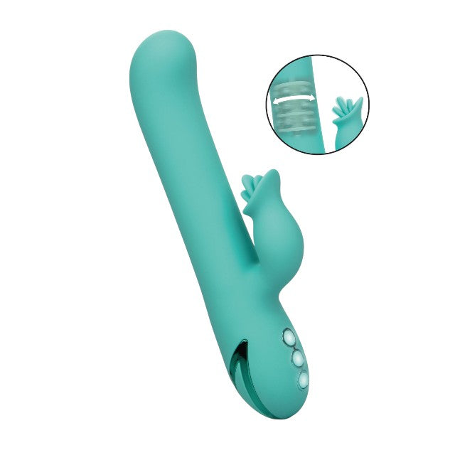 Vibrator rabbit CALEXOTICS Bel Air Bombshell, pentru stimularea clitorisului și punctului G, 3 funcții de rotație, 10 funcții de vibrație, verde turcoaz 1 Vibrator rabbit CALEXOTICS Bel Air Bombshell